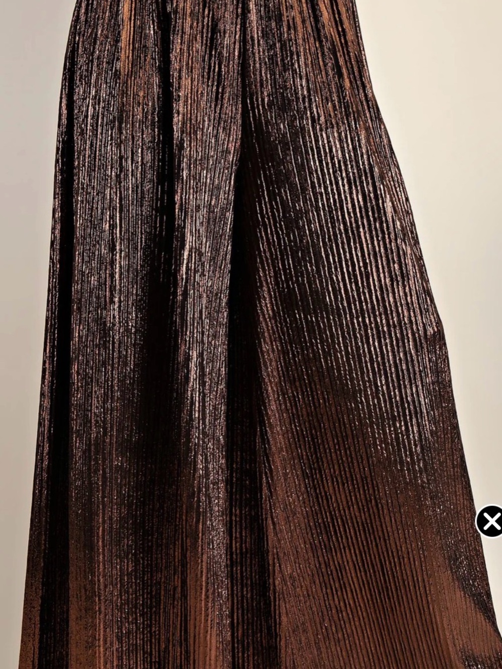 Glam Metallic Bronze Pleated Wide Leg Palazzo Pants - Large - A078